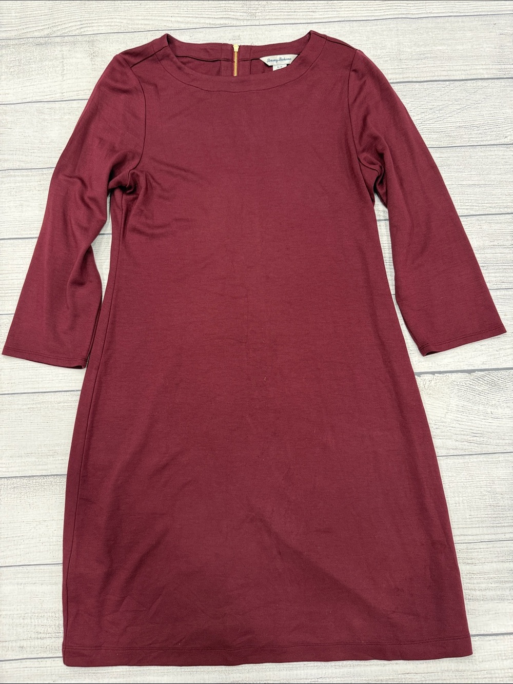 Tommy Bahama Burgundy Shift Dress 3/4 Sleeve Knit Women’s Small